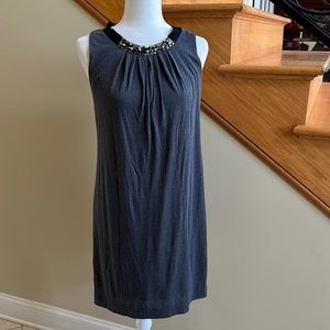 Ann Taylor Loft Dress Sz Medium Gray/Rhinestone and Gray Pearl at Neck